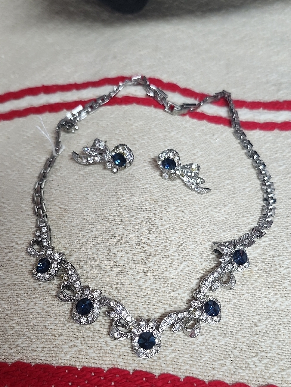 Classic Silver Necklace and Earring Set with Blue Stones